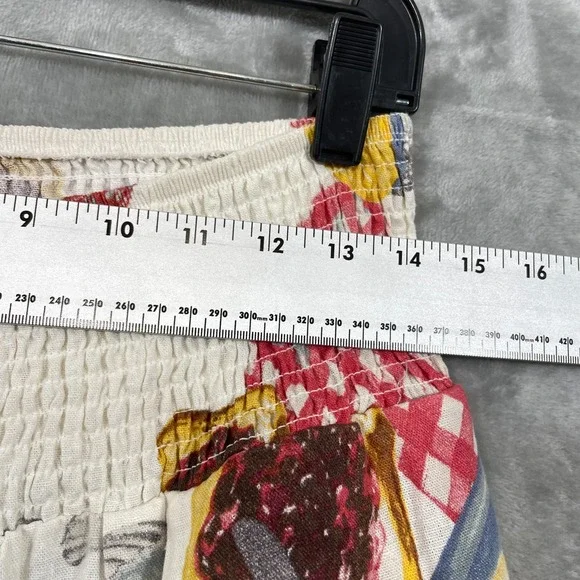 Kimchi Blue Sz S Caroline Smocked Wide Leg Linen-Blend Pant Novelty Diner Print - Picture 5 of 11